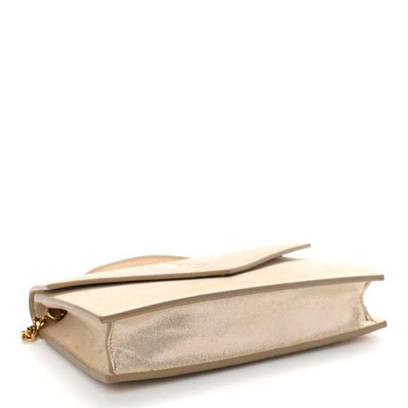 Saint Laurent Monogram Envelope Chain Wallet Metallic Fabric Champagne Gold - Picture 4 of 12